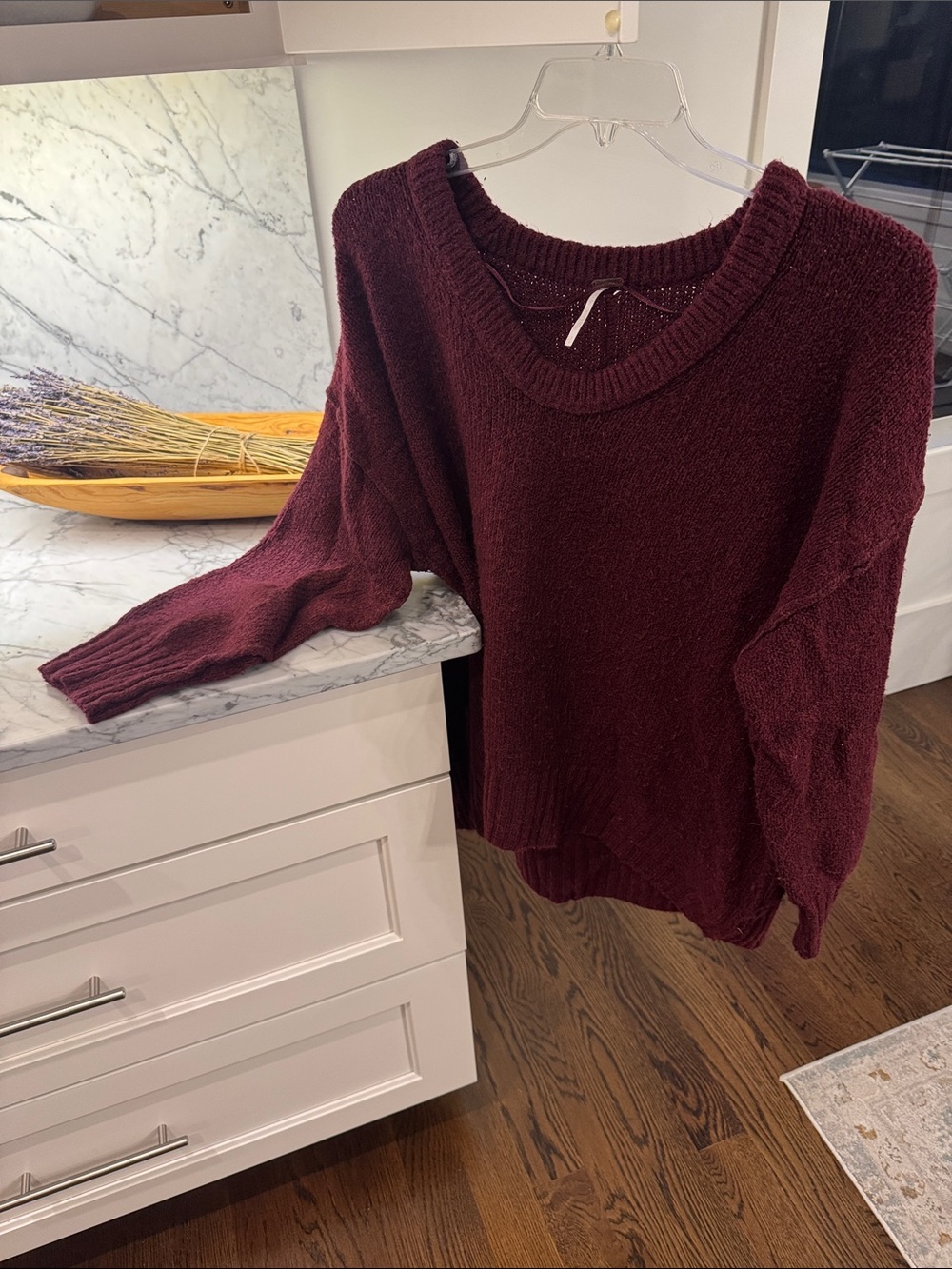 Free People Scoop Neck Sweater in Deep Burgundy